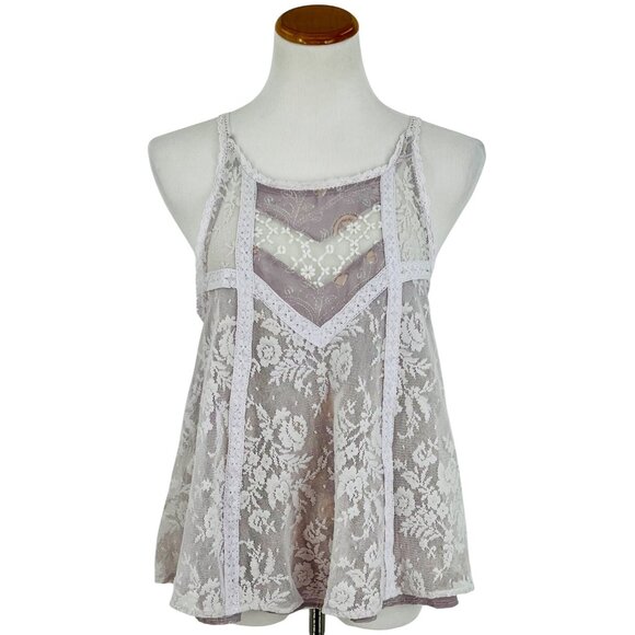 Free People Layered Floral Paisley Lace Lavender Tie Sides Relaxed Top Fairycore - Picture 1 of 16